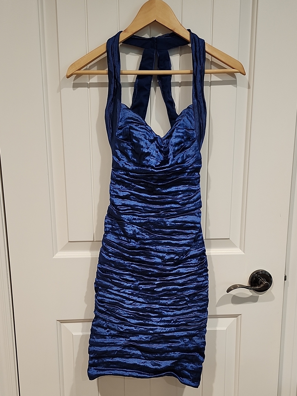 Nicole Miller Royal Blue Halter Ruched Mini Dress